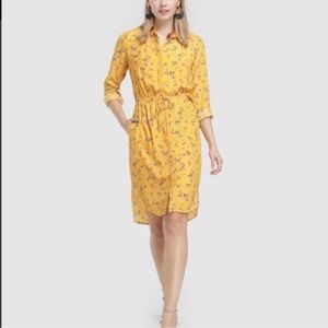 $155 Ralph Lauren Women's Yellow Floral Long Sleeve Collared Shirt Dress Size 12